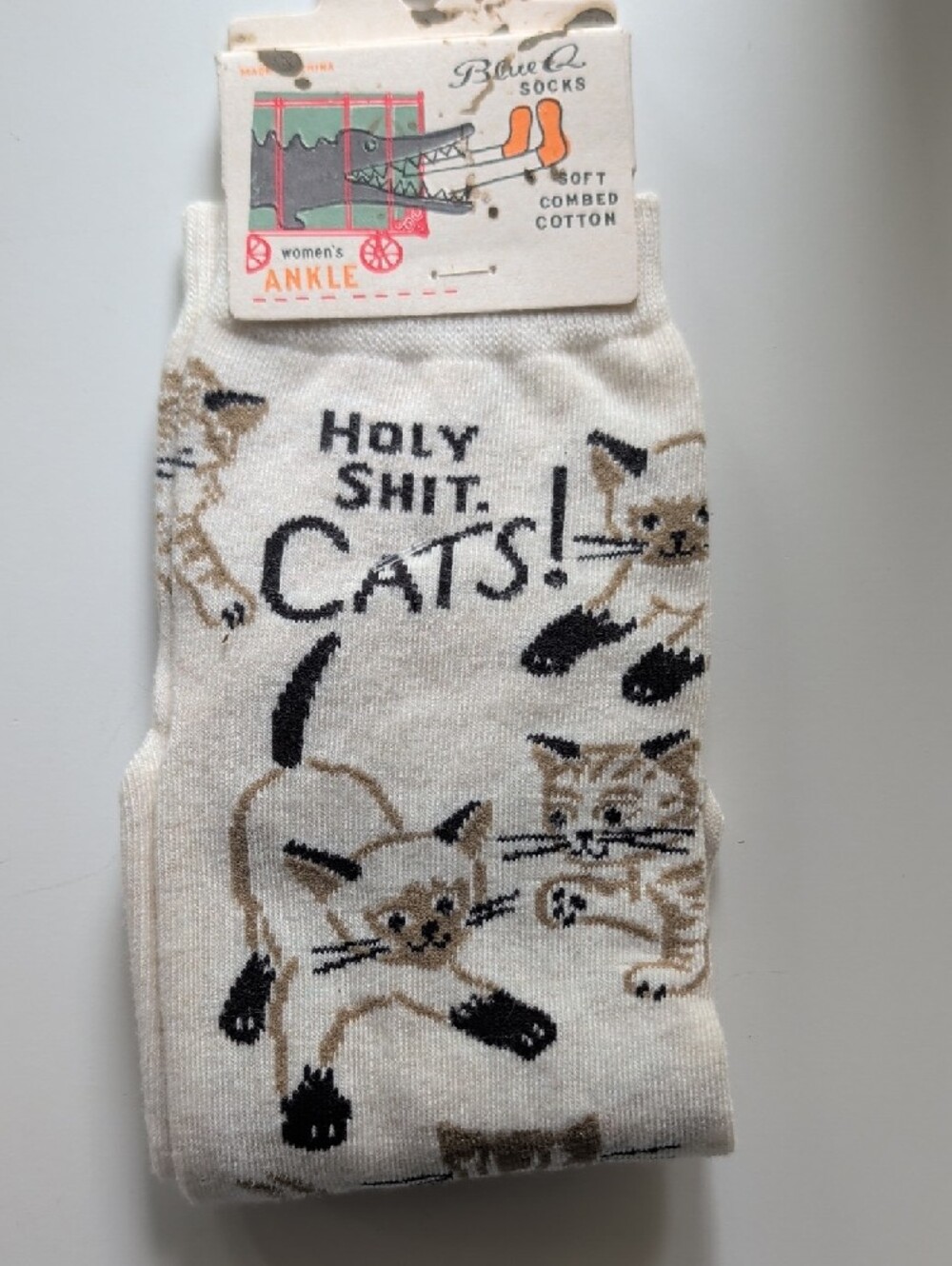 Cat Socks - Assorted Cream, Gray, Green - Picture 8 of 9